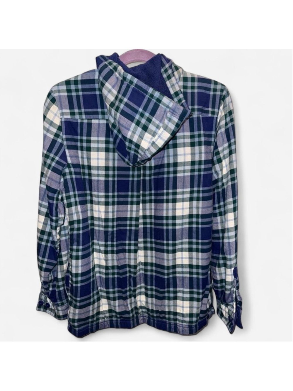 L.L. Bean Blue & Green Fleece-Lined Flannel Jacket with Hood Size XS - Picture 2 of 5